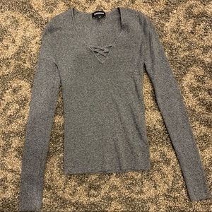 Gray express cross chest long sleeve top